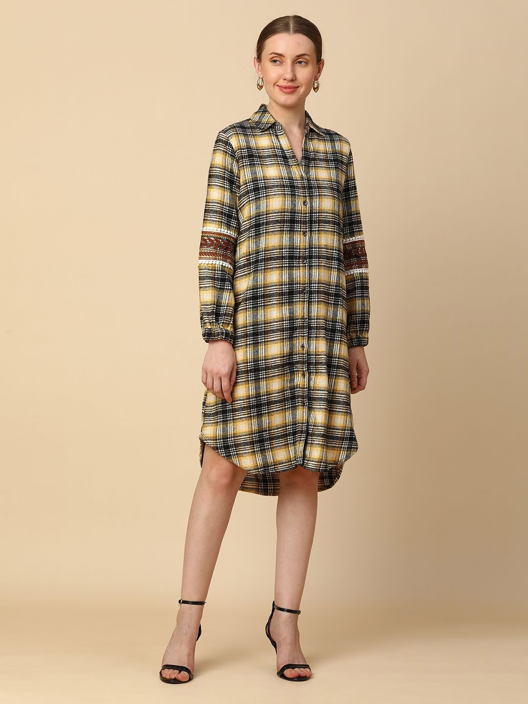 

Chemistry Checked Cotton Shirt Dress, Yellow