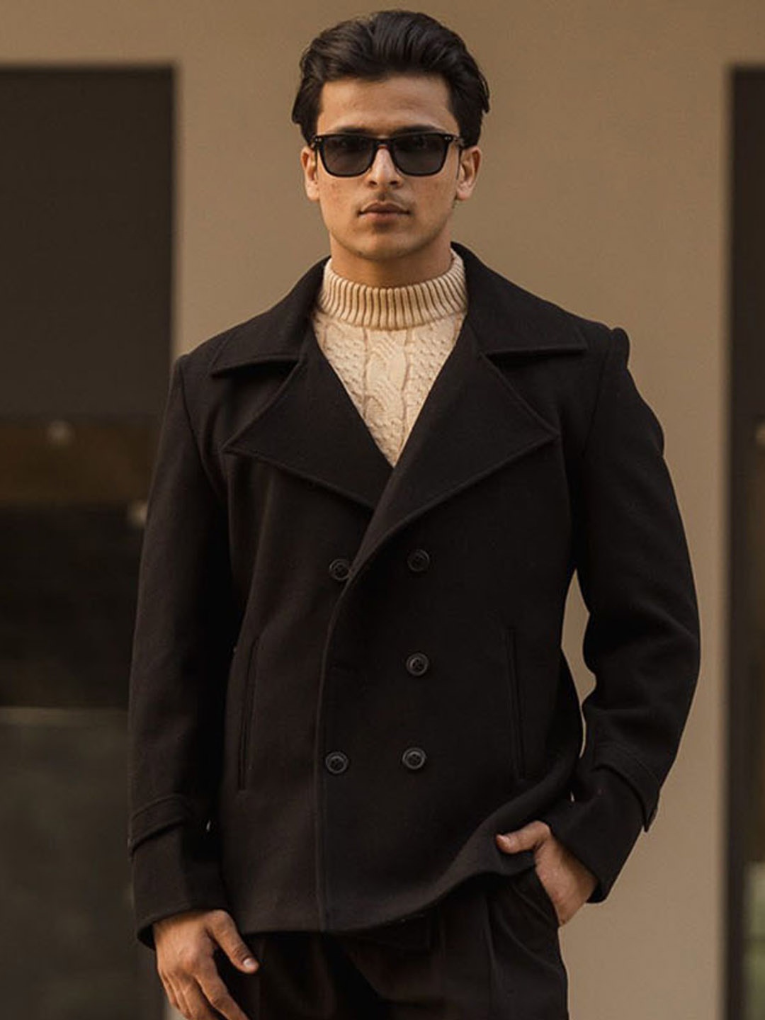 

JAVINISHKA Double-Breasted Pea Coat, Black