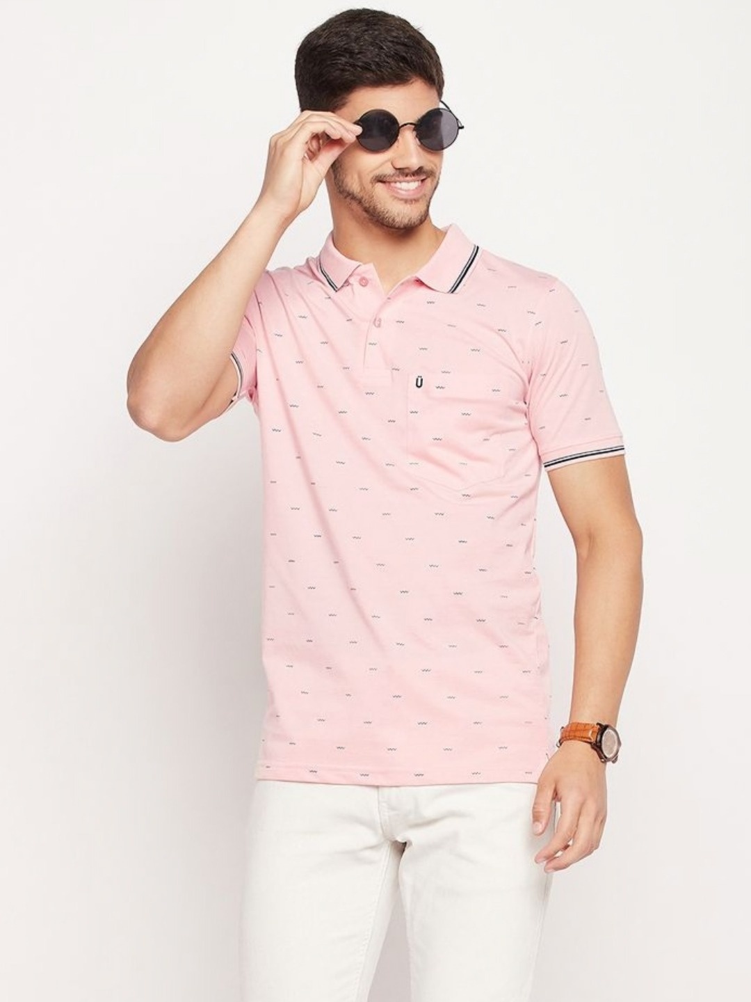 

UNIBERRY Men Printed Polo Collar T-shirt, Pink