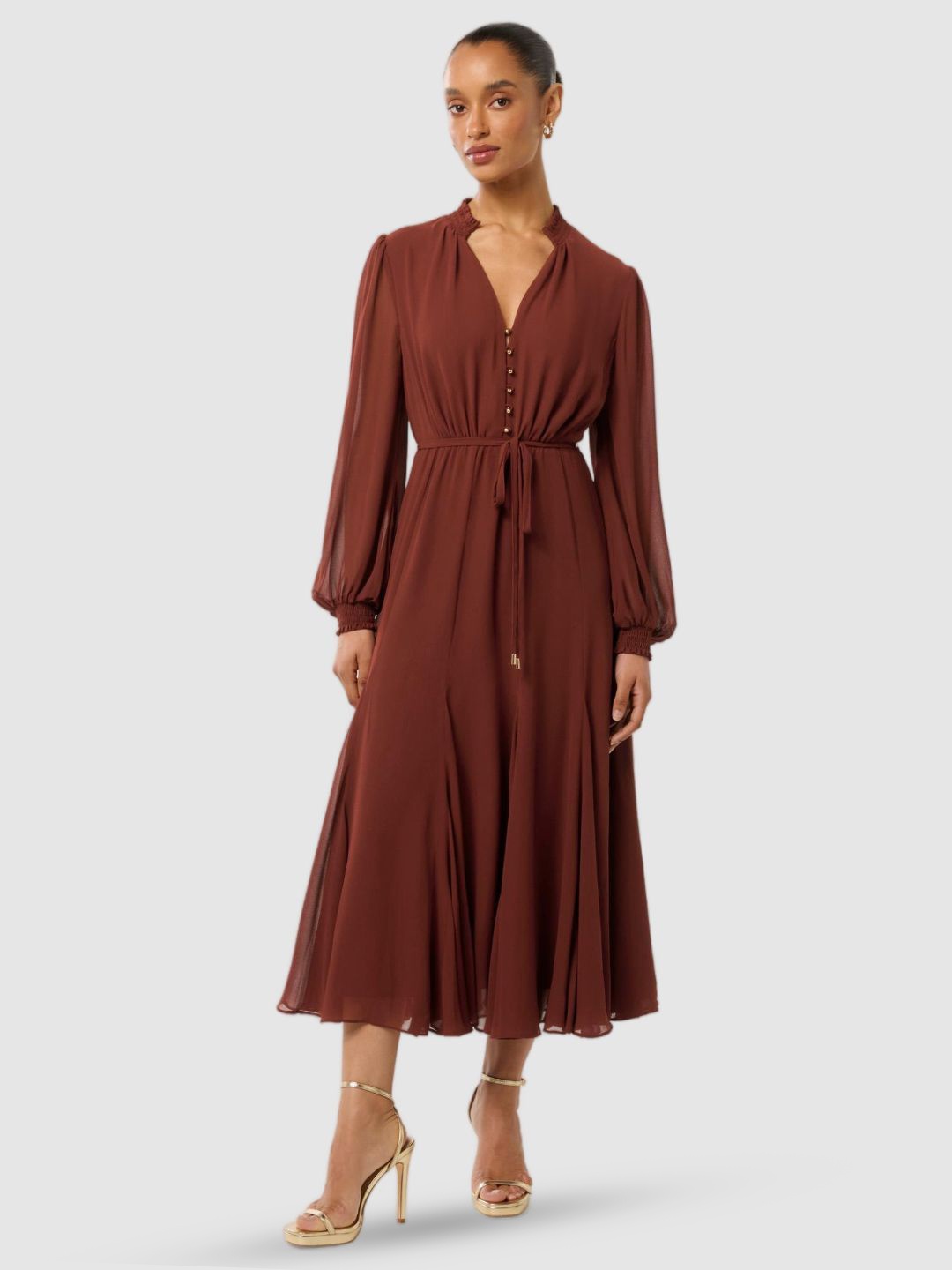 

Forever New Bishop Sleeve A-Line Midi Dress, Red