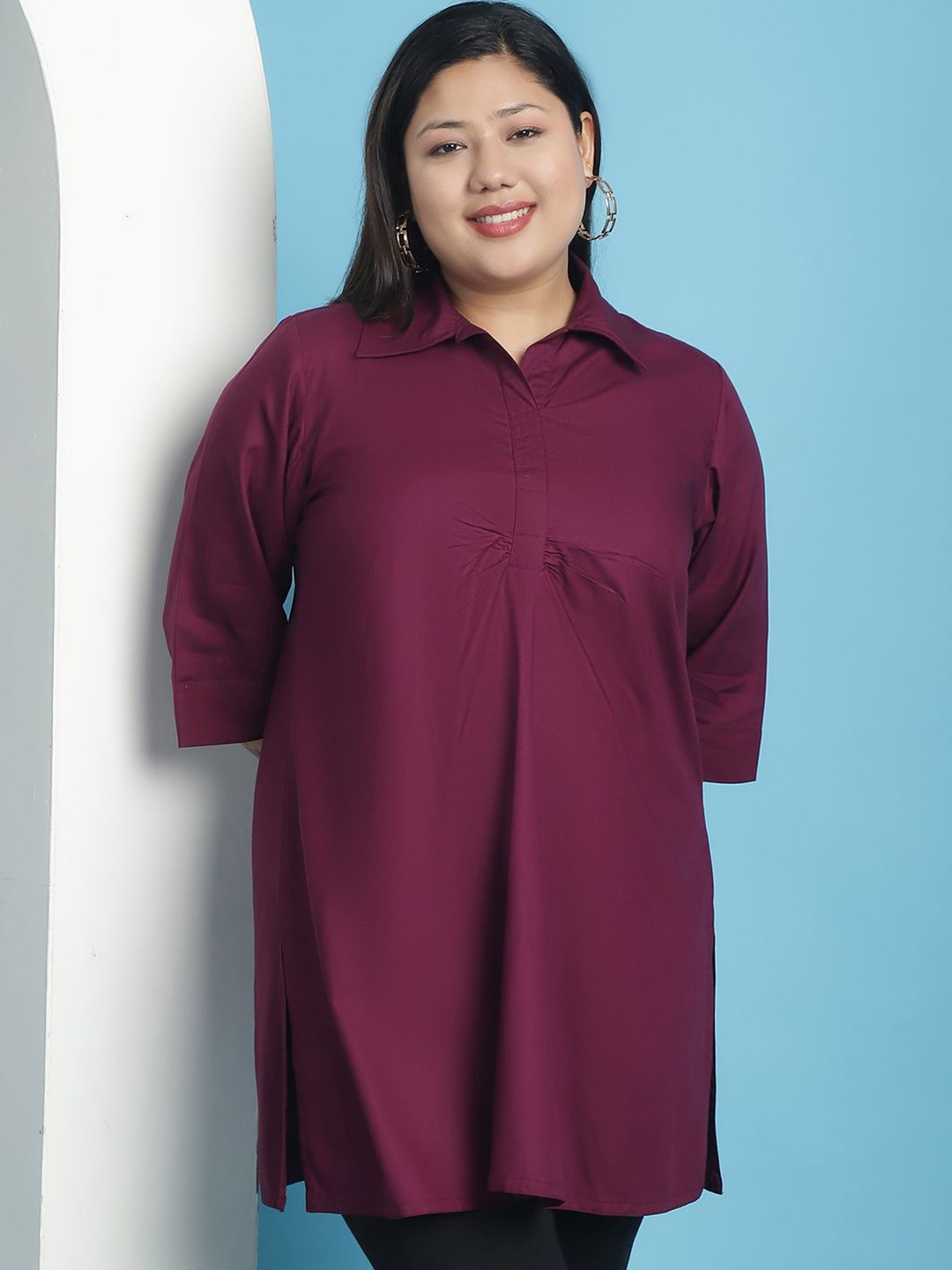 

theRebelinme Shirt Style Longline Top, Burgundy