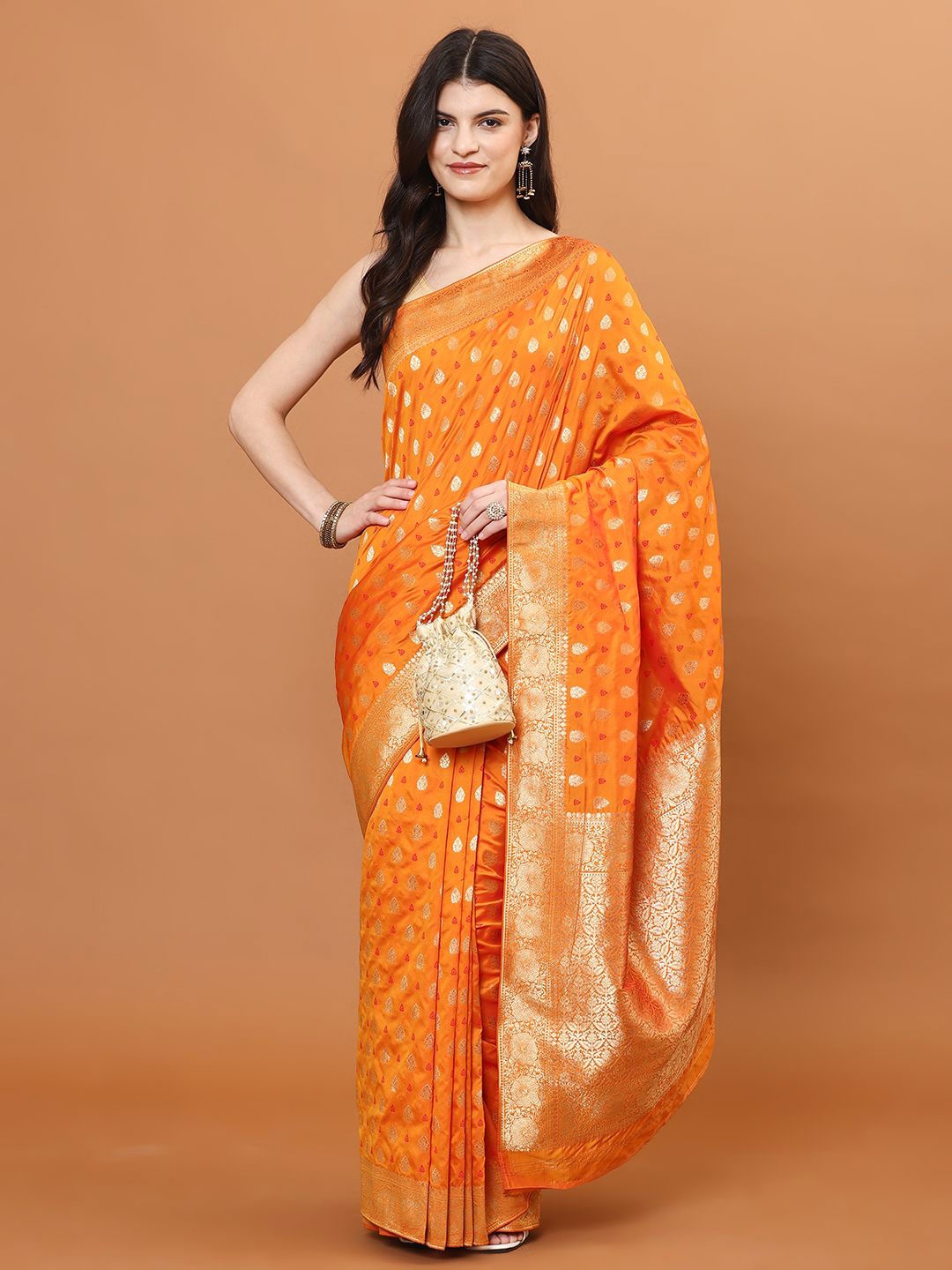 

Meena Bazaar Ethnic Motifs Zari Art Silk Banarasi Saree, Mustard