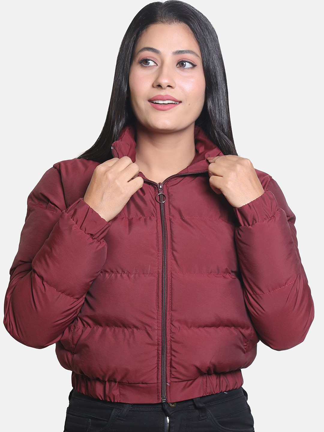 

BAESD Women Windcheater and Water Resistant Crop Puffer Jacket, Maroon