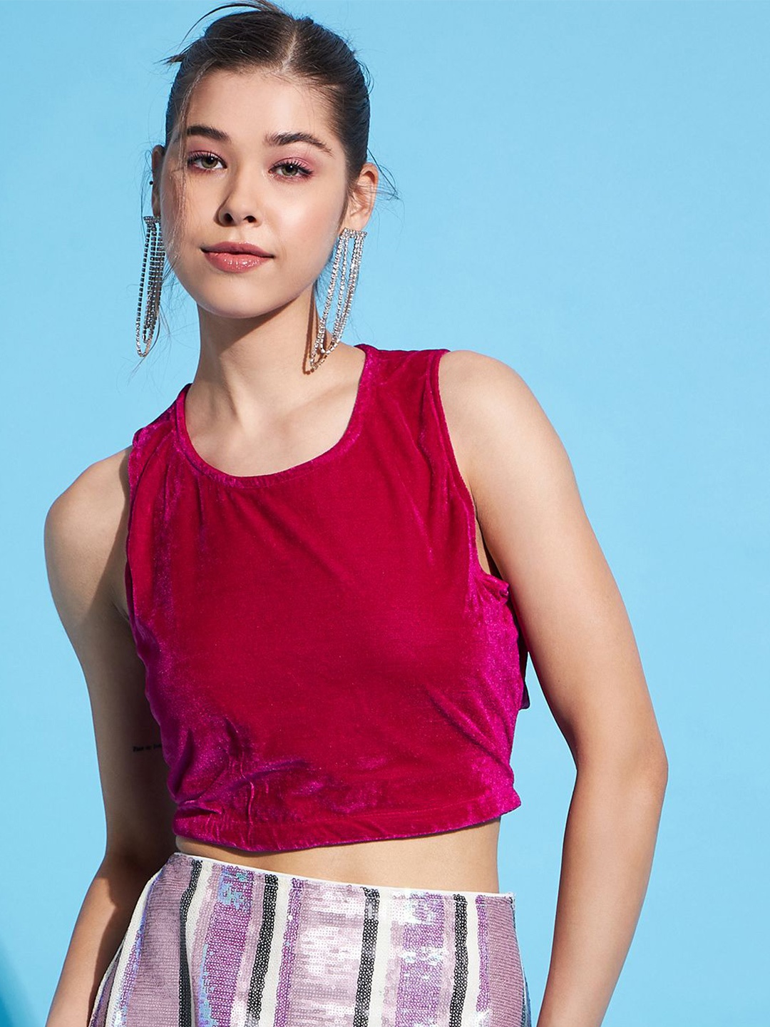 

DressBerry Women Styled Back Crop Top, Magenta