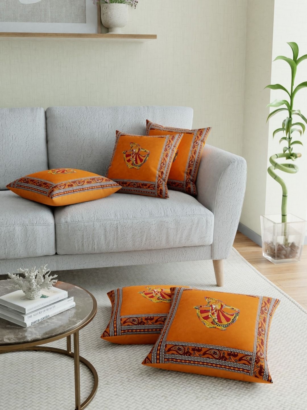 

JAIPUR FABRIC Mustard Embroidered Square Cushion Covers