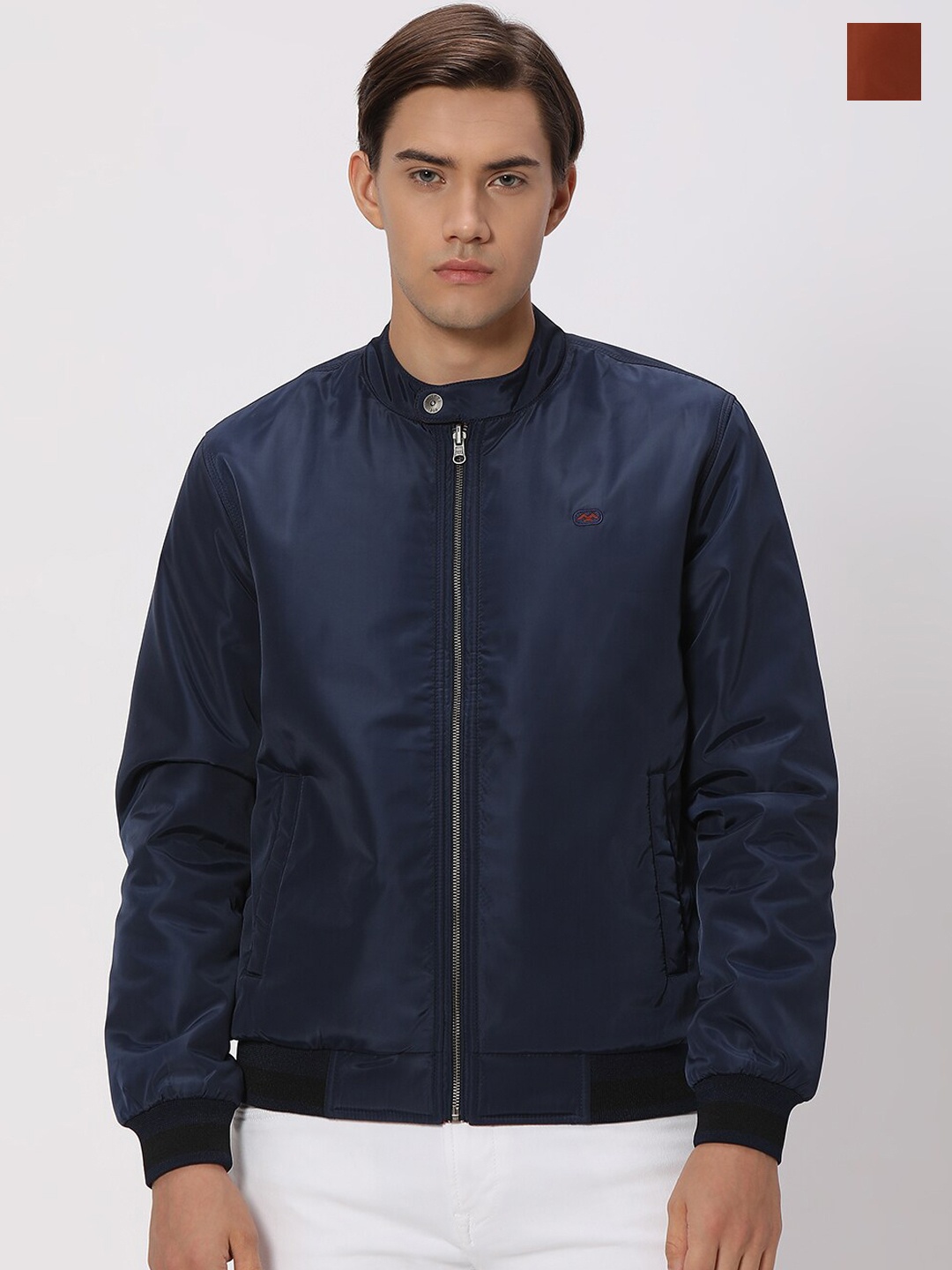 

Mufti Slim Fit Reversible Long Sleeves Bomber Jacket, Navy blue