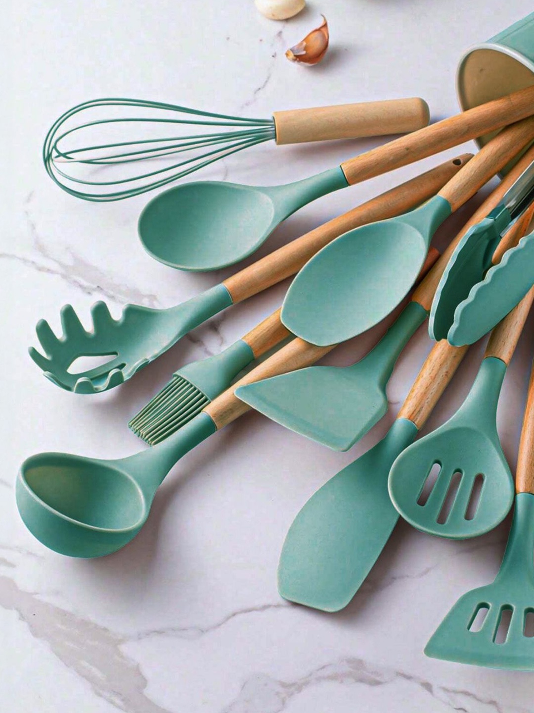 

10club Green Silicone Spatula Set with Holder Set of 12