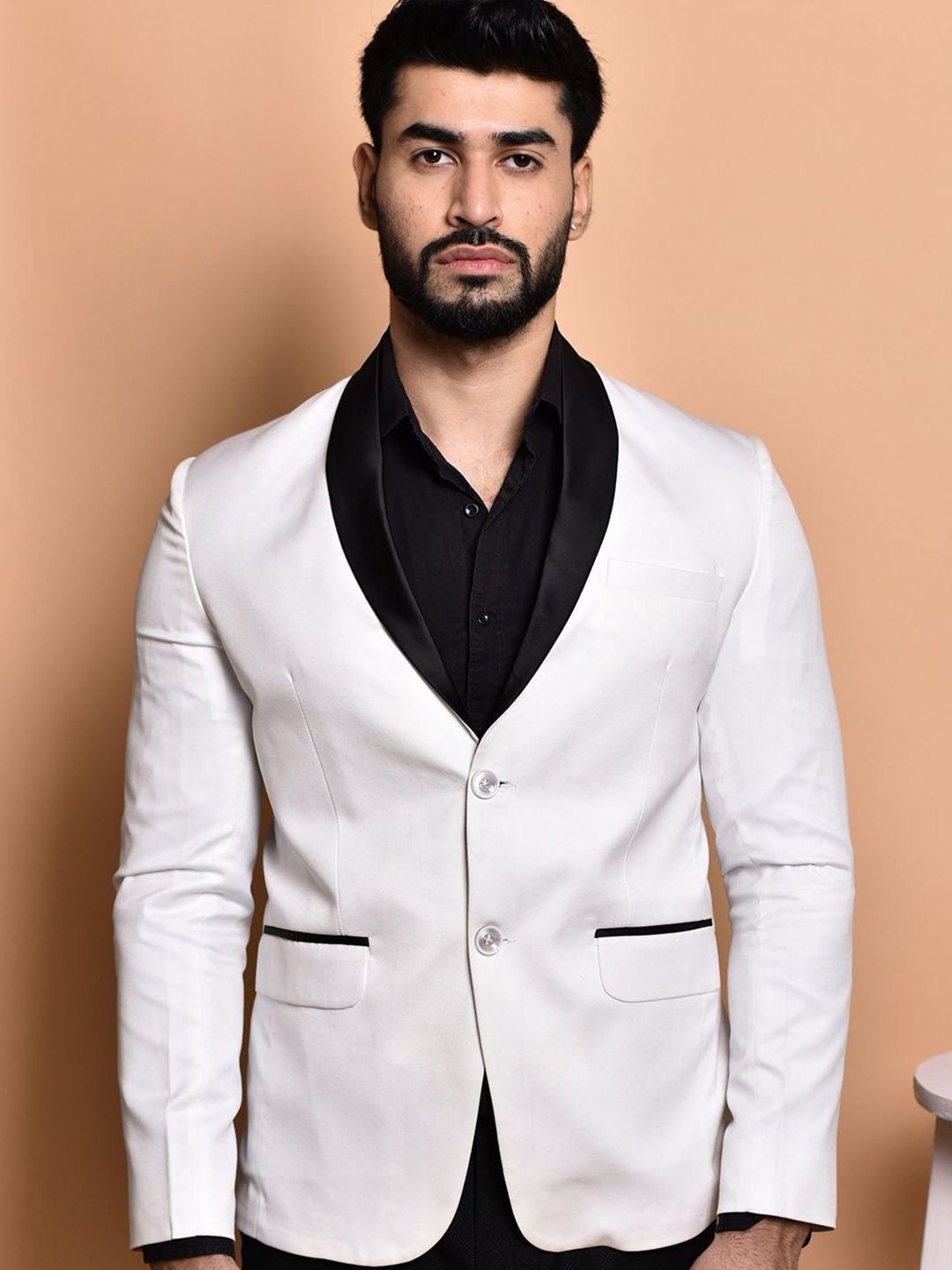 

PRINTINDIA Notched Lapel Single Breasted Blazer, White