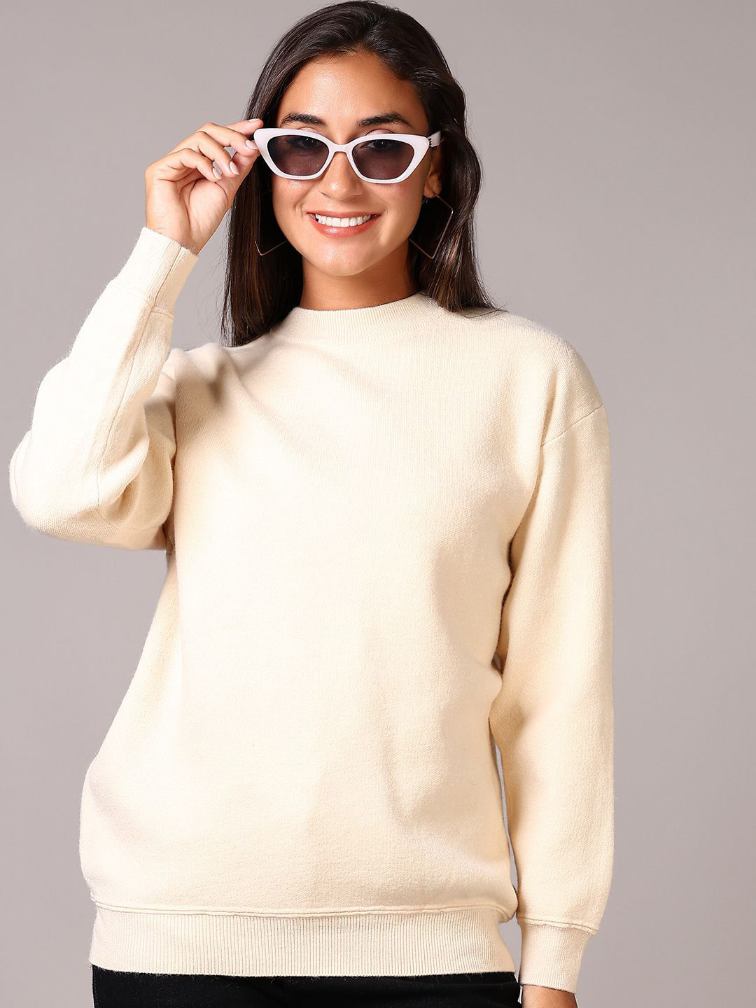 

V-Mart Women Round Neck Pullover Sweaters, Cream