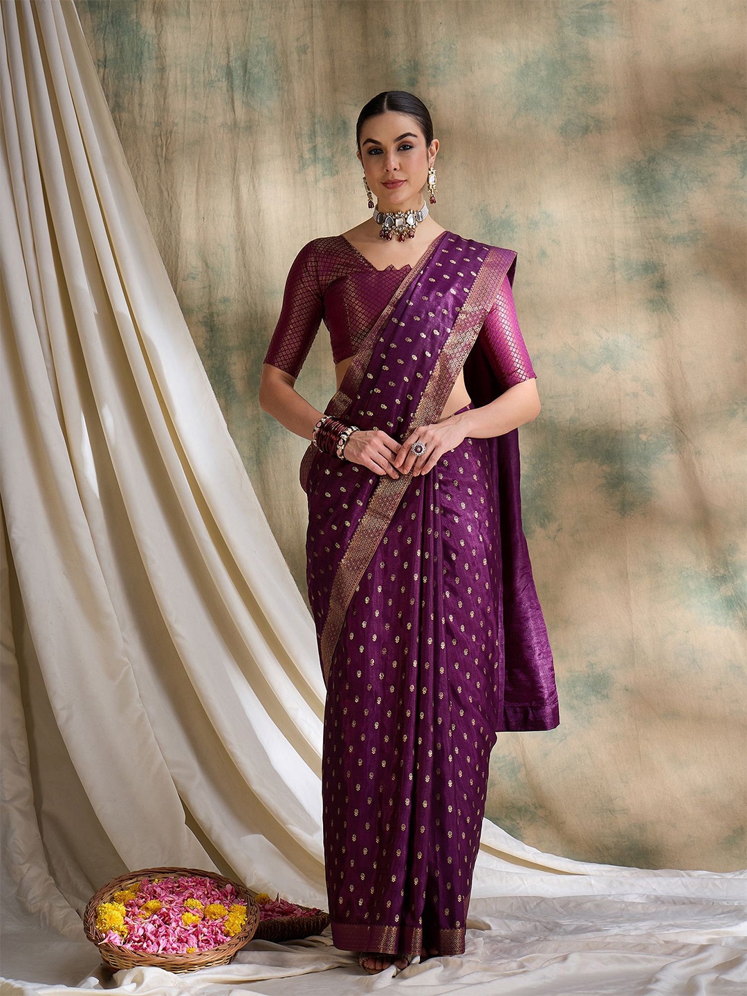

Suha Embellished Zari Art Silk Ready to Wear Saree, Purple