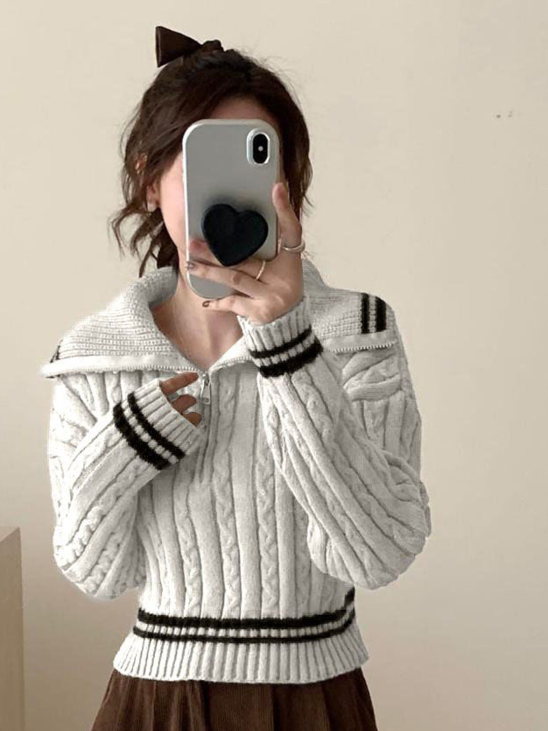 

StyleCast Women Cable Knit Self Design Woollen Pullover, White