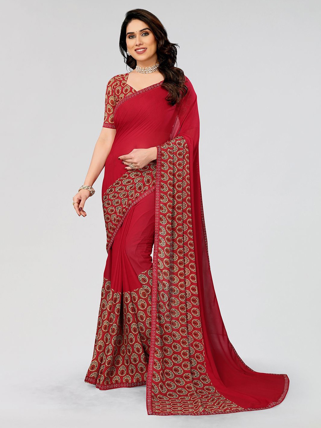 

ANAND SAREES Pure Georgette Saree, Red