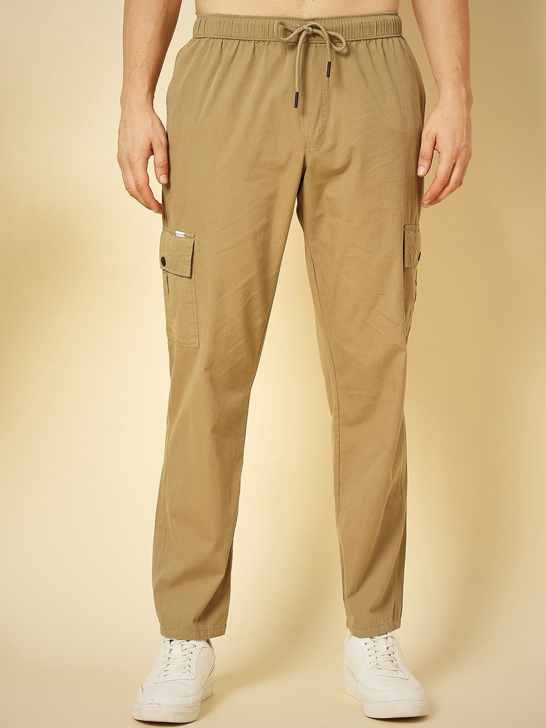 

ENSPYR Men Cotton Mid Rise Track Pants, Beige