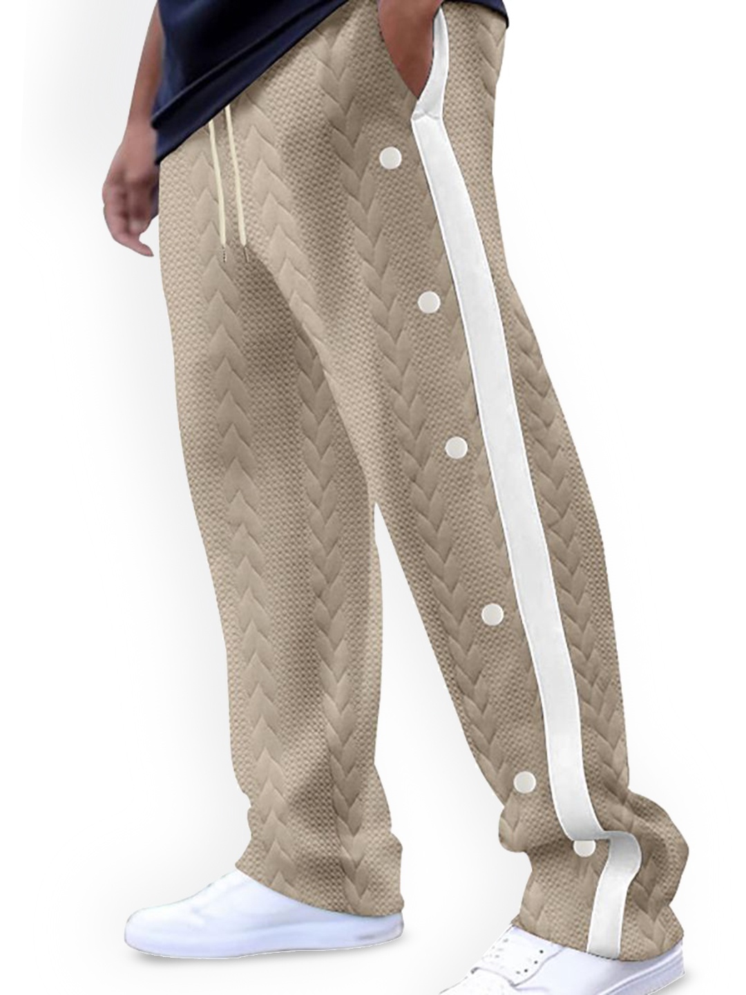 

StyleCast x Revolte Men Striped Easy Wash Trousers, Khaki