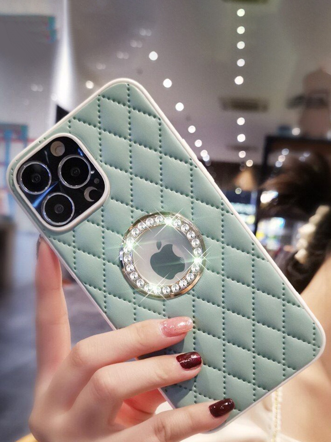 

Luxury Kase Geometric Printed iPhone 15 Pro Max Back Case Mobile Accessories, Green