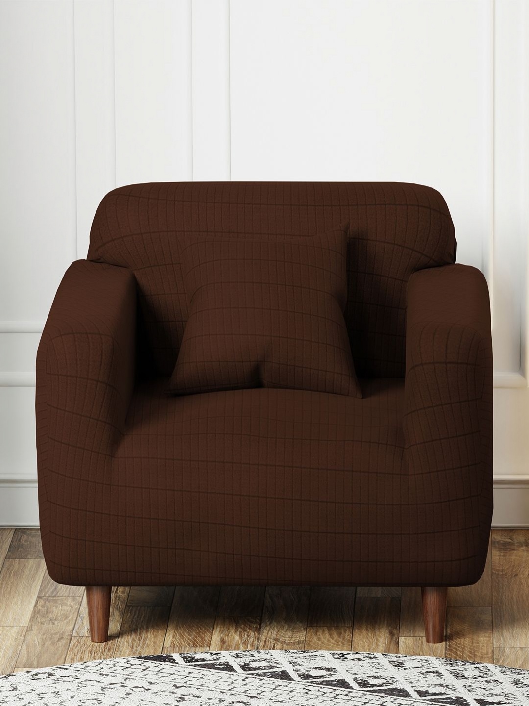 

Myntra Elegant Homes Brown Textured Single Seater Jacquard Sofa Cover With Cushion Cover