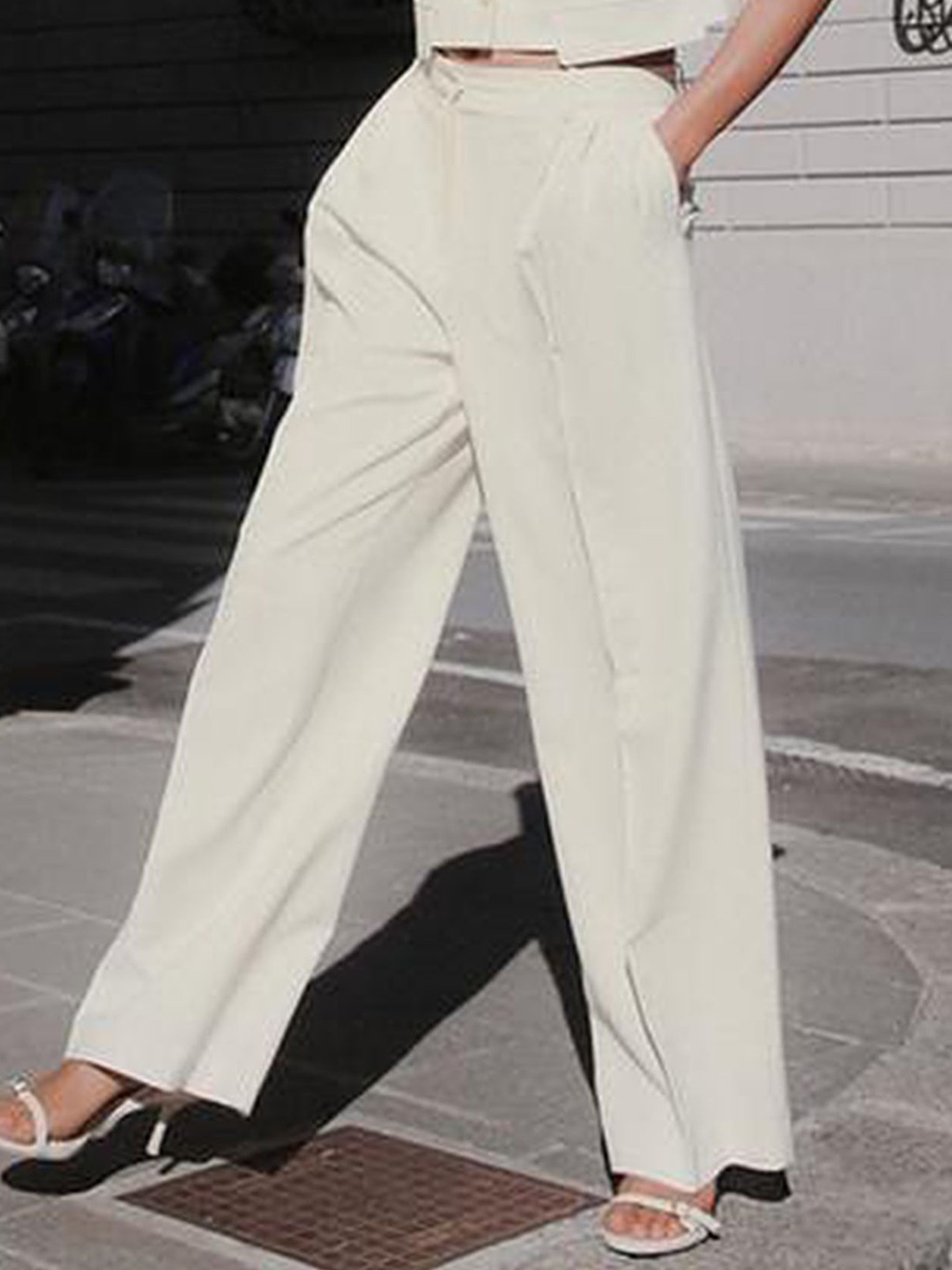 

LULU & SKY Women Loose Fit High-Rise Regular Trousers, White