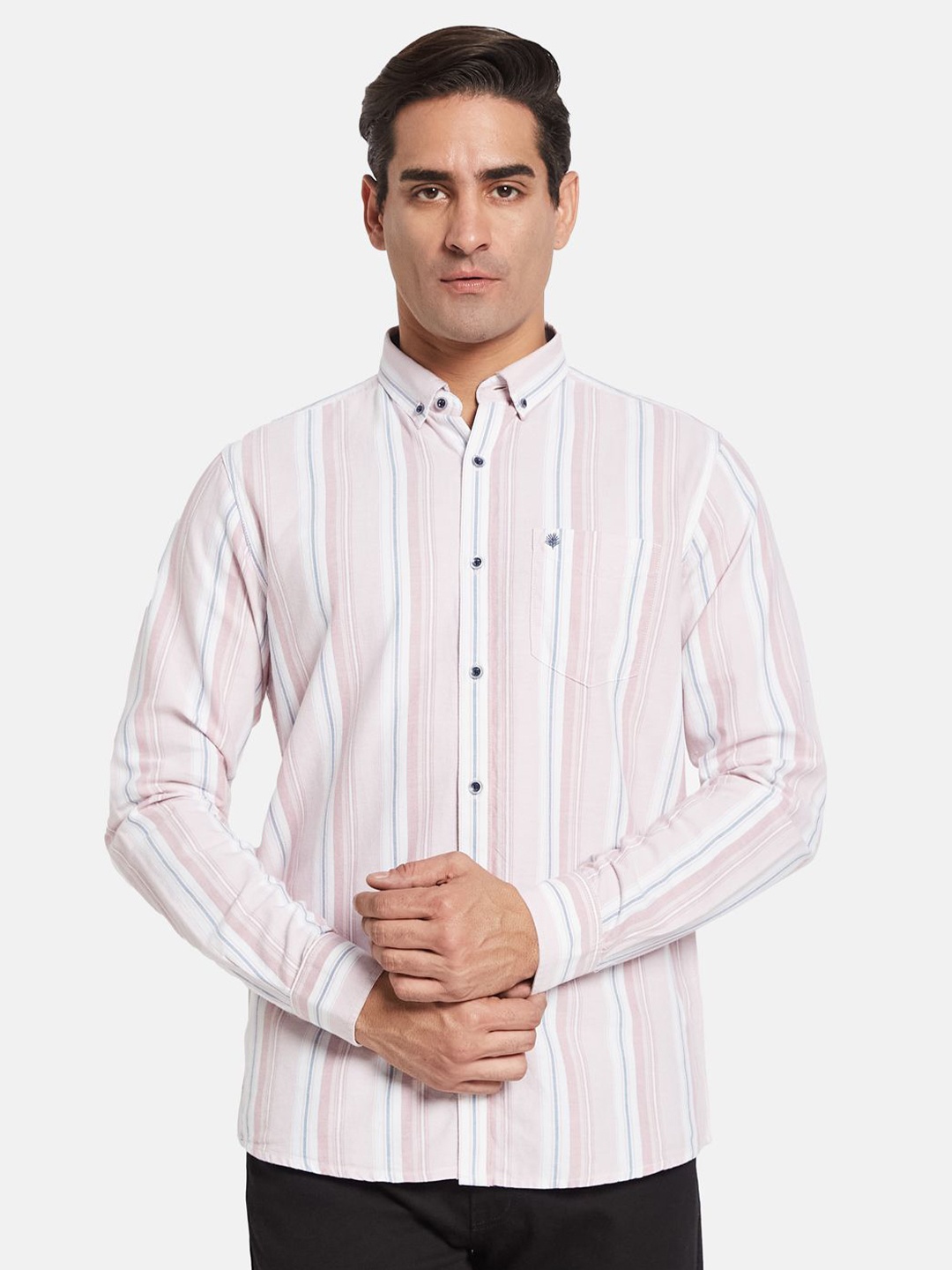 

METTLE Men Multi Stripes Opaque Striped Casual Shirt, Pink