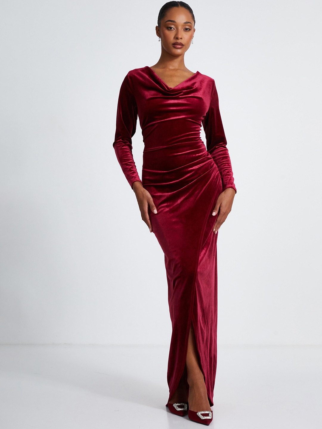 

QUIZ Cowl Neck Bodycon Maxi Dress, Red