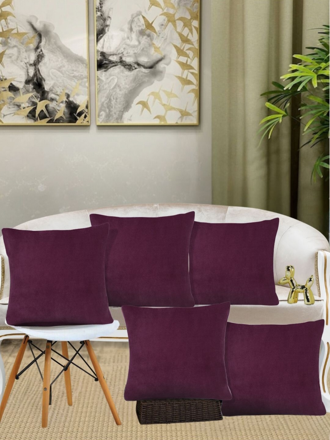 

Aura Maroon 5 Pieces Woollen Square Cushion Covers