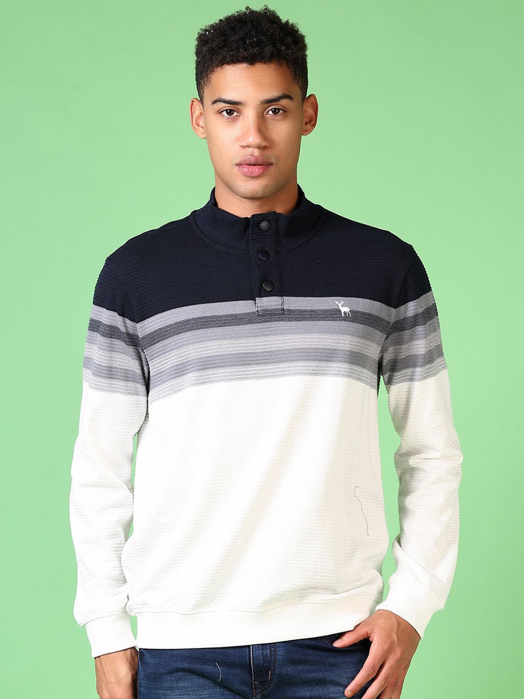 

V-Mart Men Striped Sweatshirt, Off white
