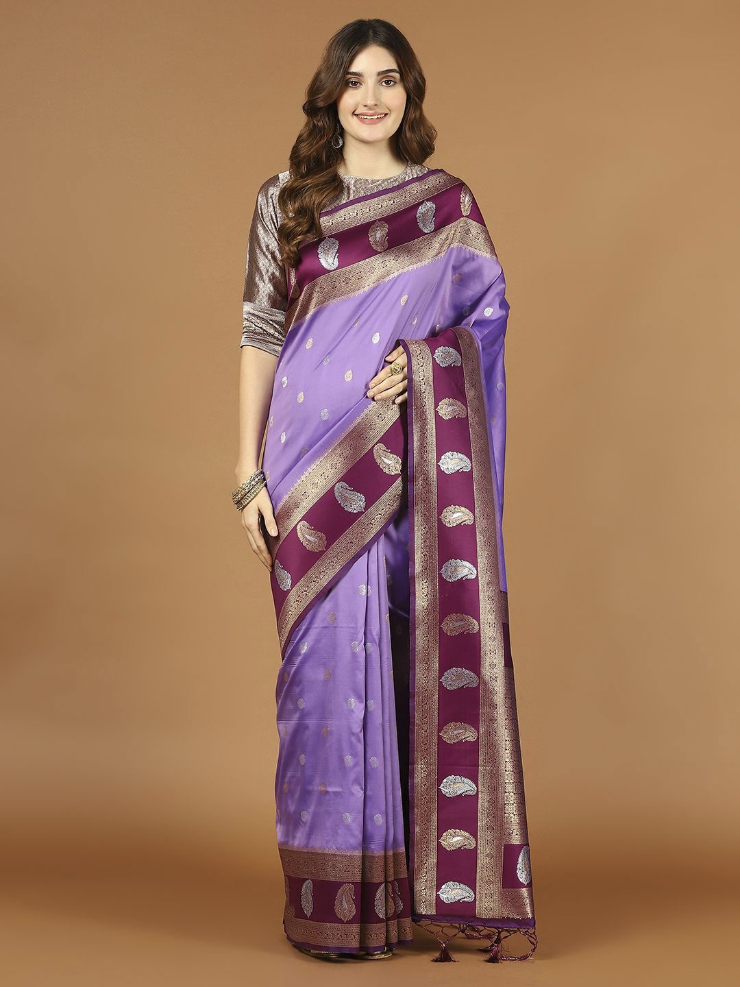 

Meena Bazaar Woven Design Art Silk Saree, Purple