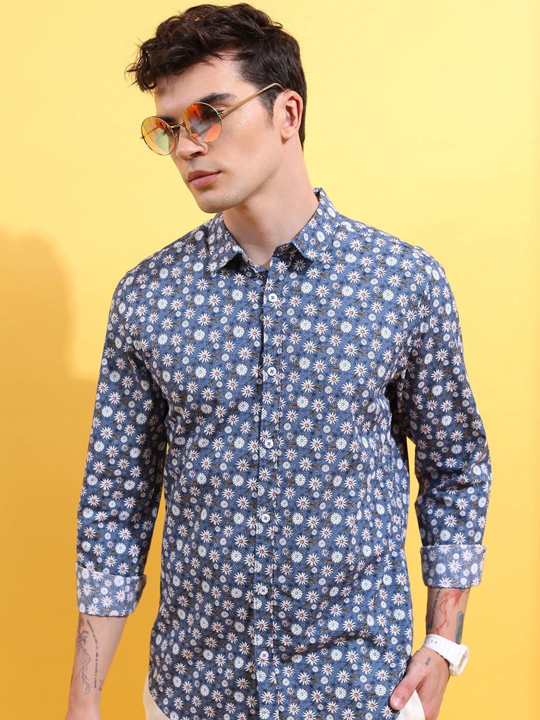 

KETCH Slim Fit Floral Printed Cotton Casual Shirt, Blue