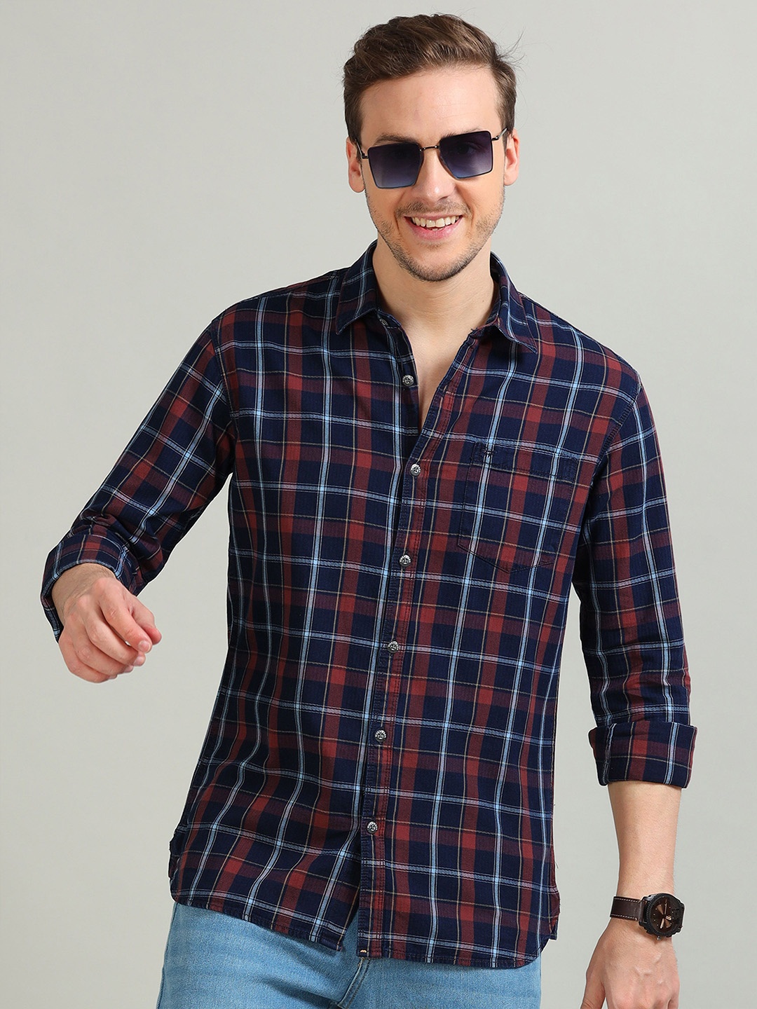 

RIGS AND RAGS Men Comfort Tartan Checks Opaque Checked Casual Shirt, Maroon