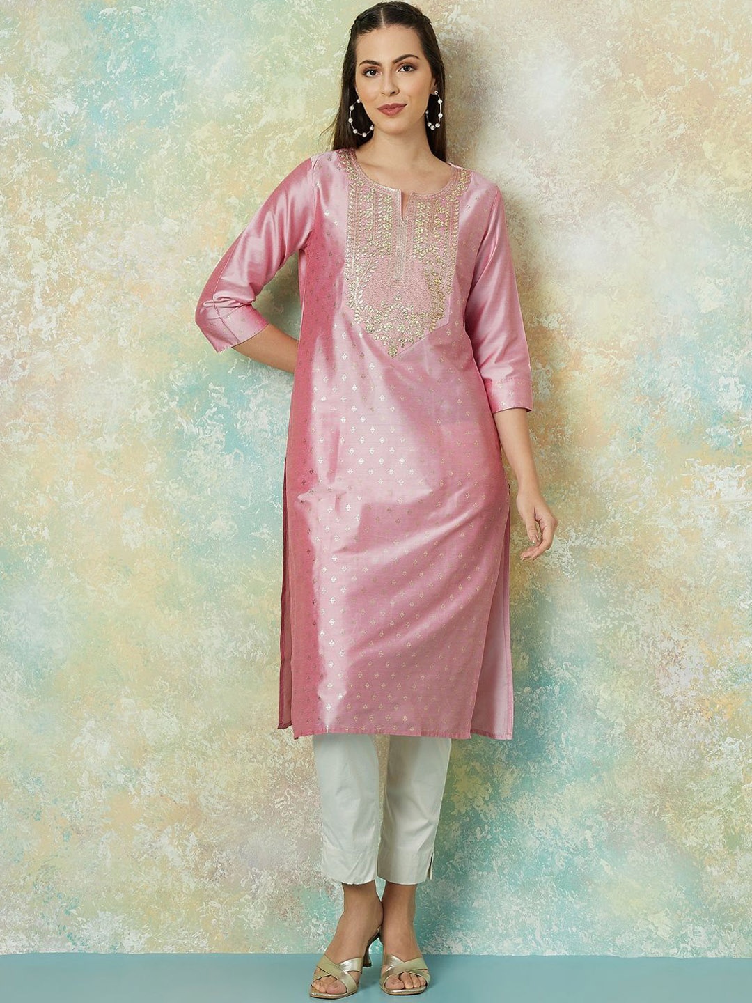 

Melange by Lifestyle Women Embroidered Flared Sleeves Anarkali Kurta, Pink