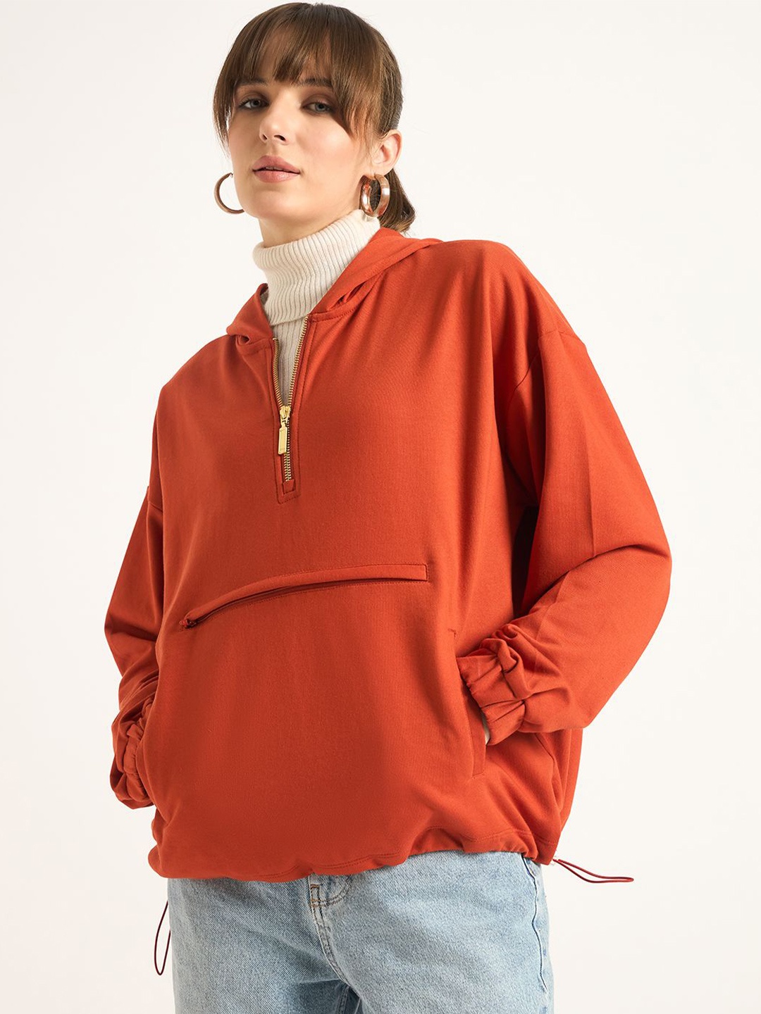 

FEMMELLA Women Hooded Sweatshirt, Rust