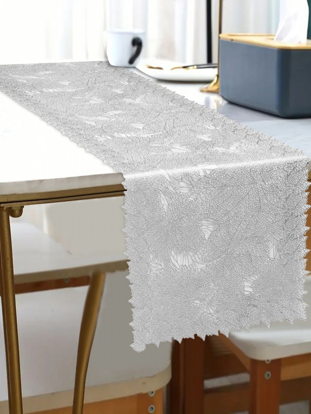 

Dakshya Industries Silver Toned Floral Water-Proof Table Runner