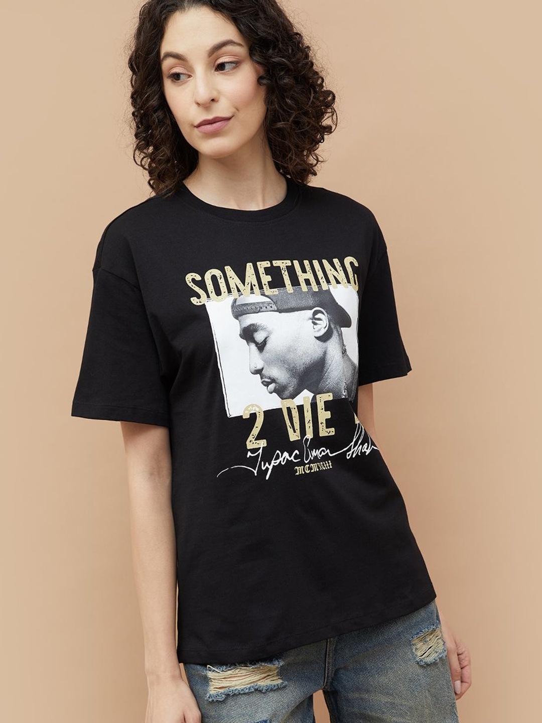 

Ginger by Lifestyle Women 2Pac- Music Band Printed T Shirt, Black