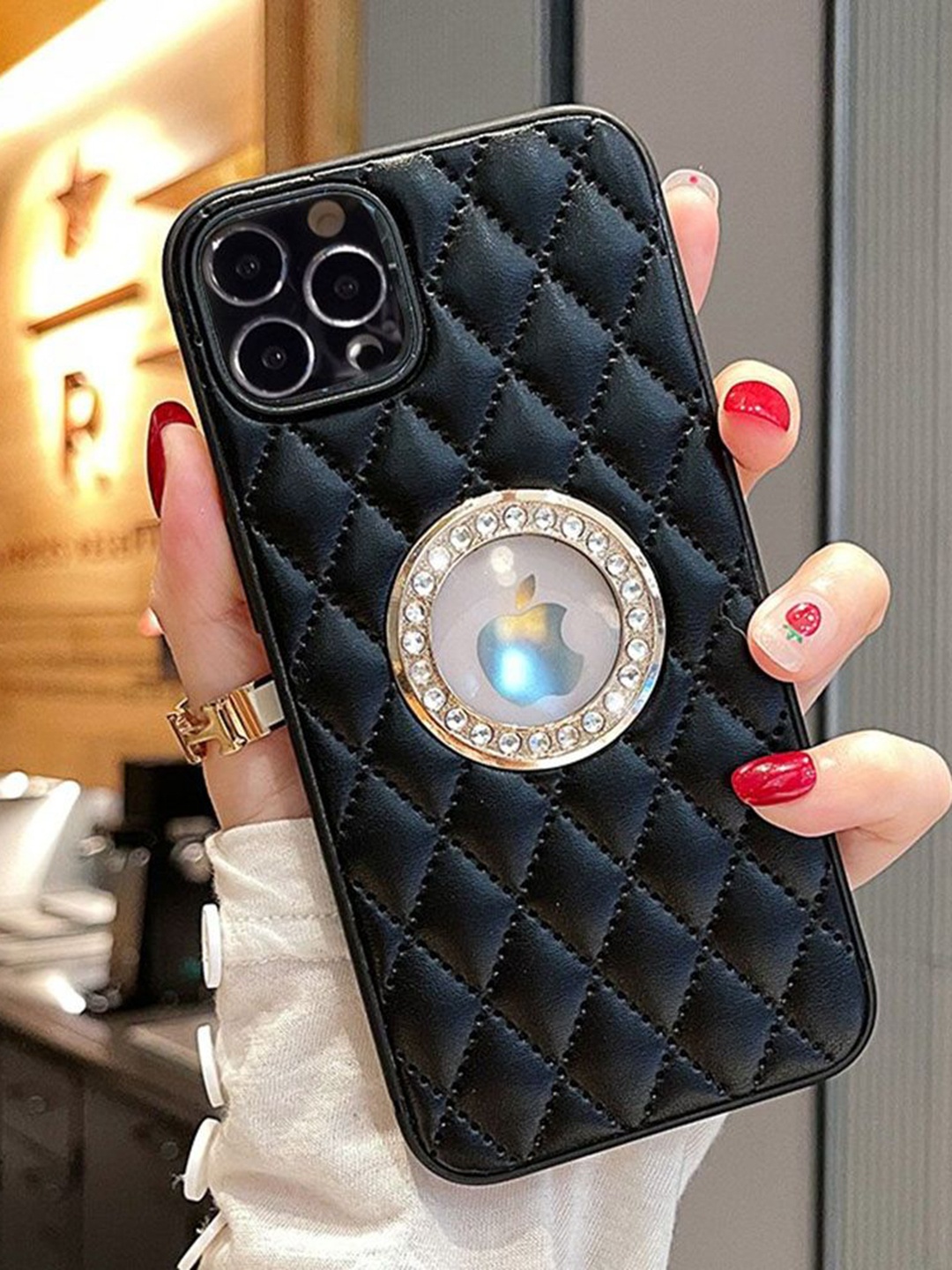 

Luxury Kase Geometric Printed iPhone 13 Pro Back Case Mobile Accessories, Black