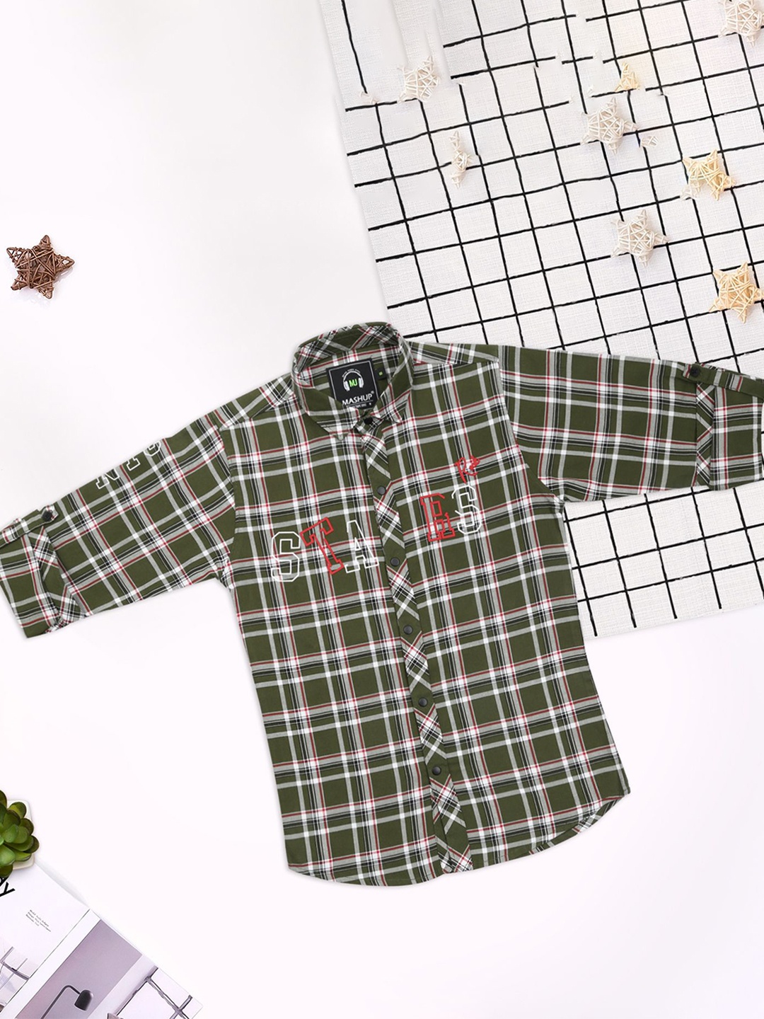 

MashUp Boys Classic Tartan Checks Opaque Checked Casual Shirt, Green