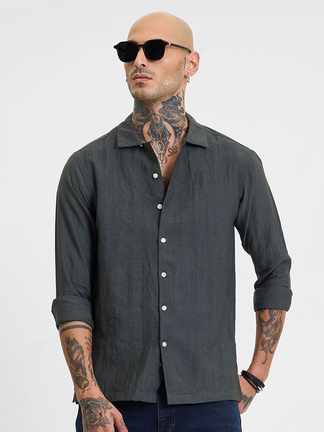 

Snitch Men Smart Slim Fit Opaque Casual Shirt, Grey