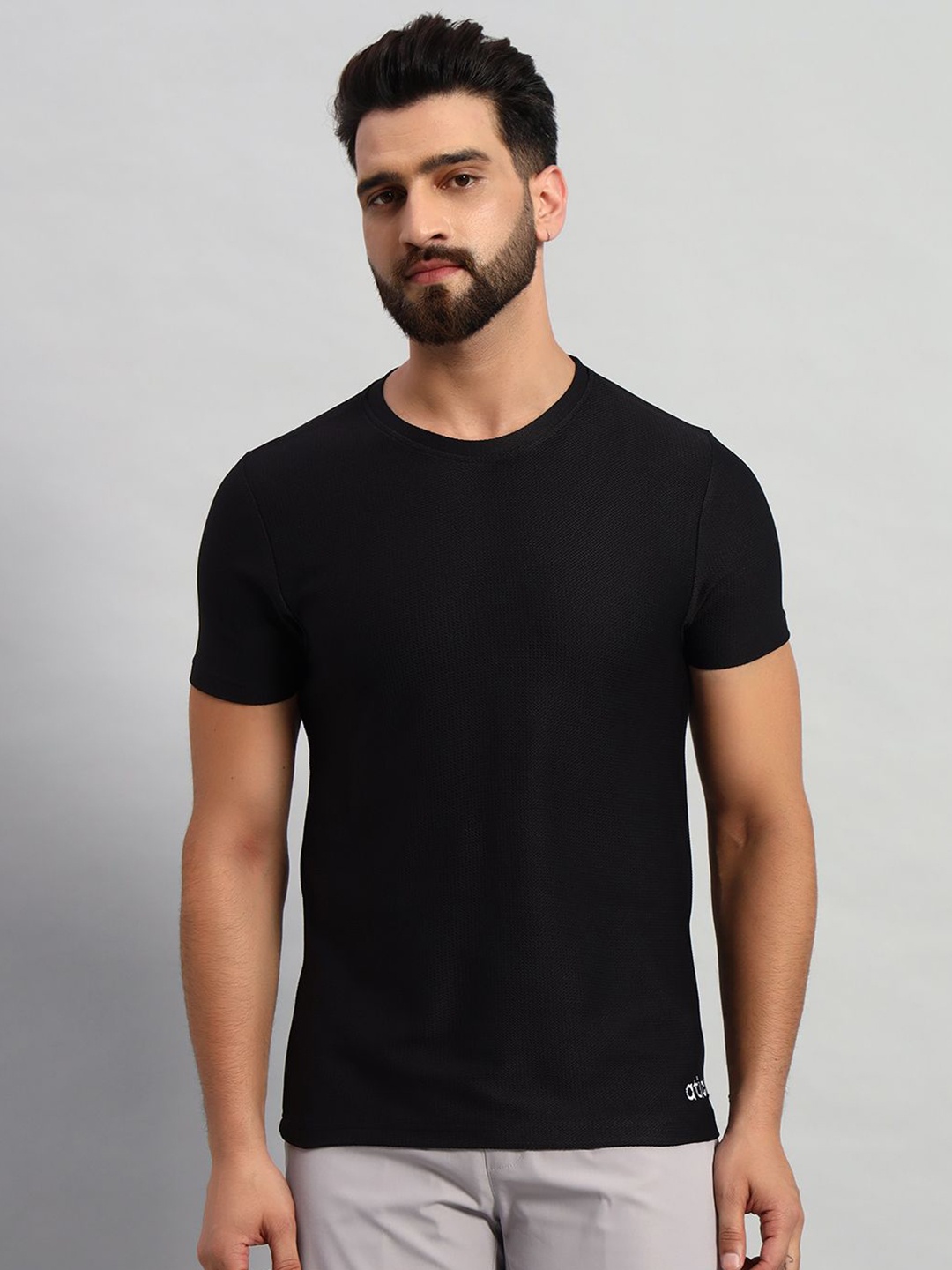 

ATICX Men Brand Logo Antimicrobial Slim Fit T-shirt, Black