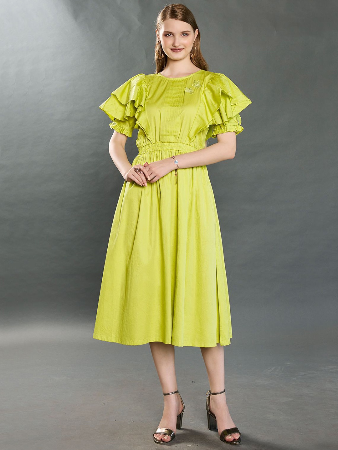 

ZILAIRE Flutter Sleeve Fit & Flare Dress, Yellow