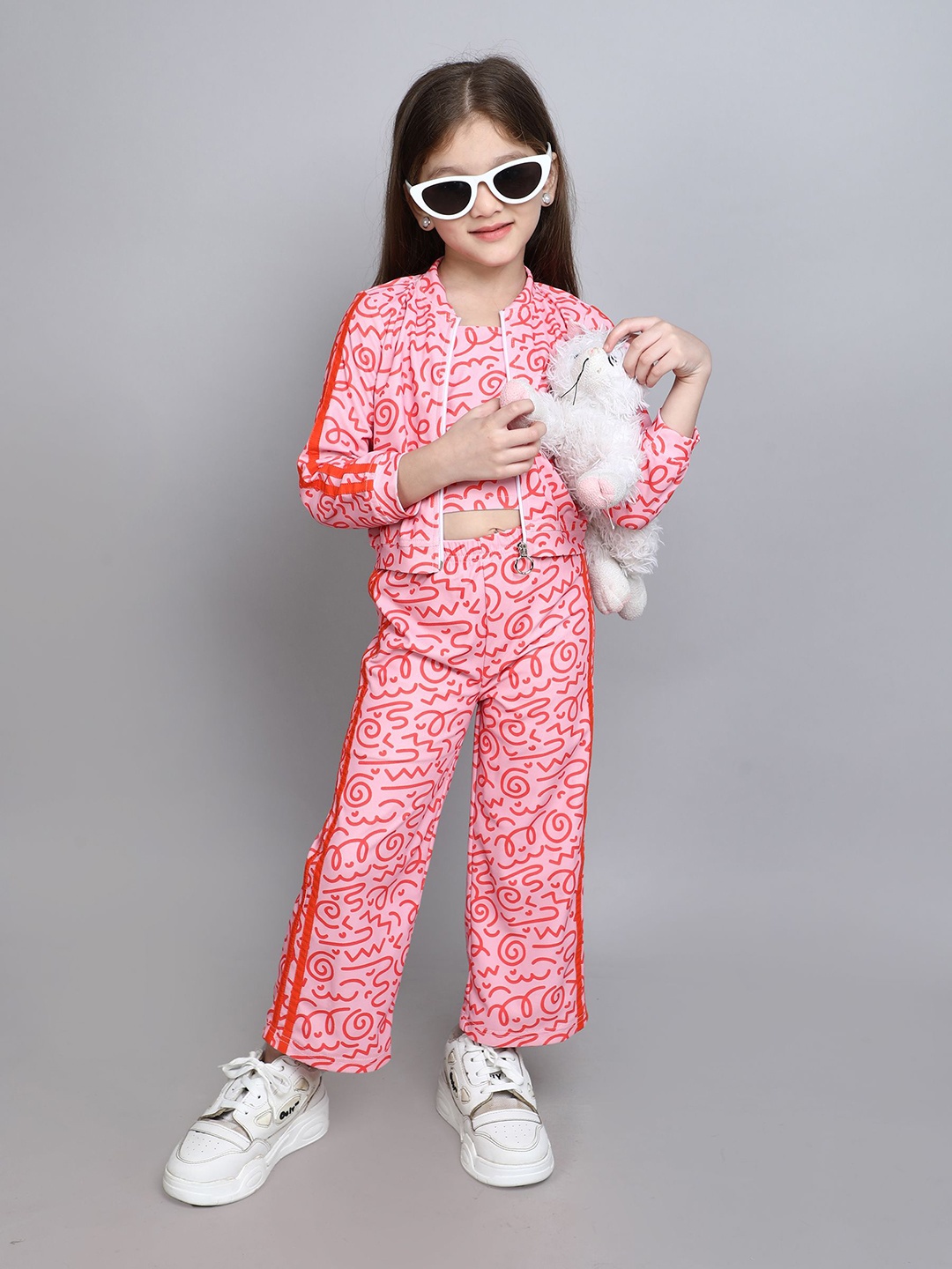 

taffykids Girls Printed Top with Trousers, Pink