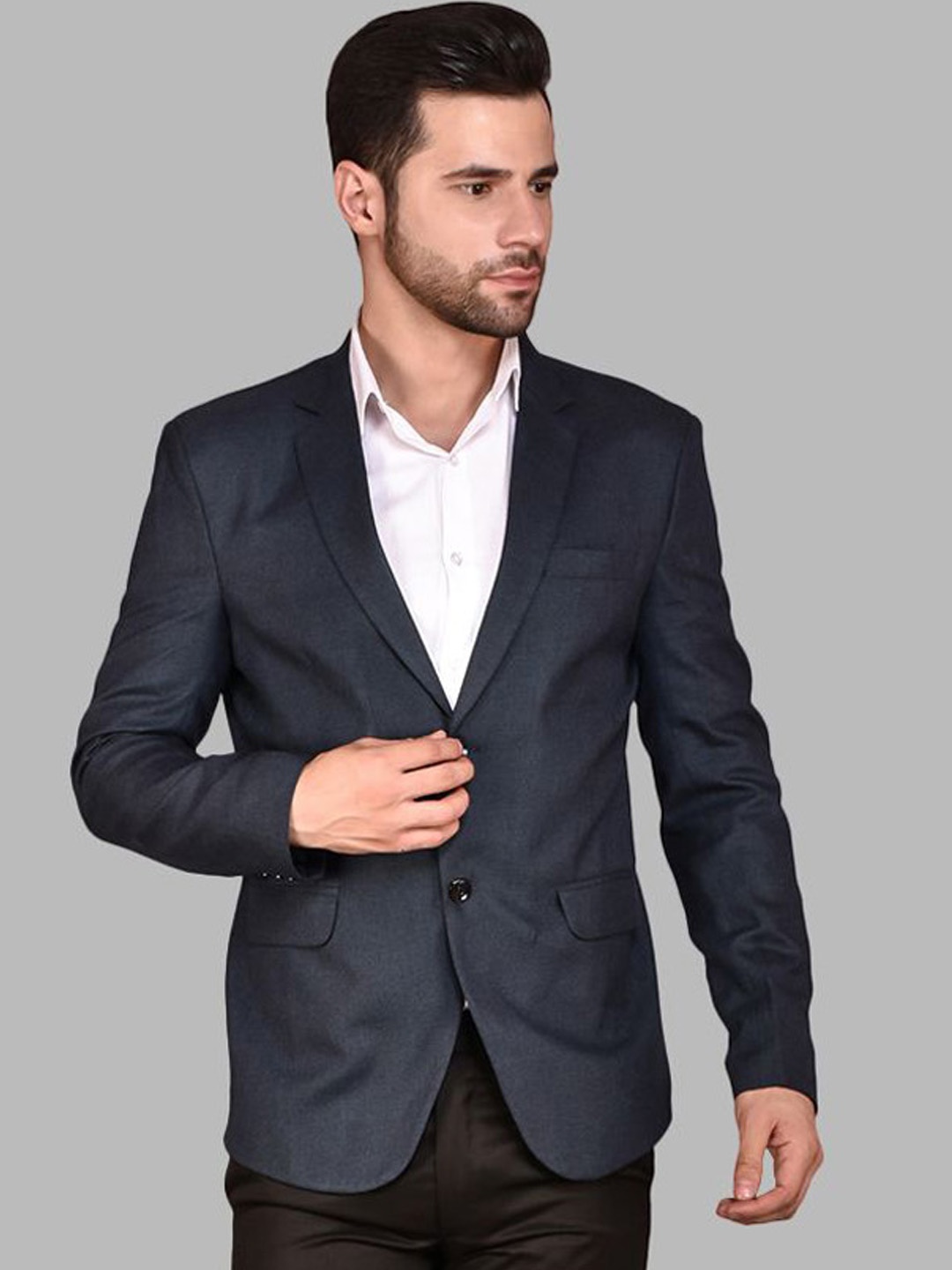 

BOWLIFESTYLE Notched Lapel Single Breasted Blazer, Navy blue