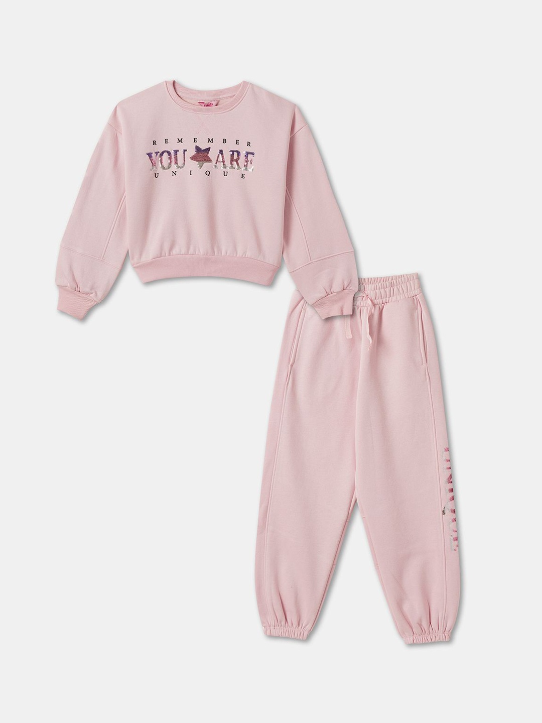 

R&B Girls Printed Long Sleeves Pure Cotton Sweatshirt & Joggers, Pink