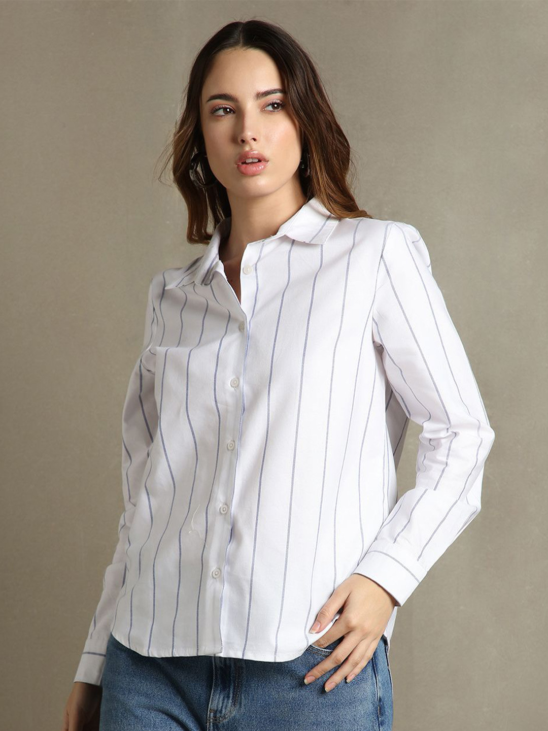 

DL Woman Women Opaque Striped Casual Shirt, White