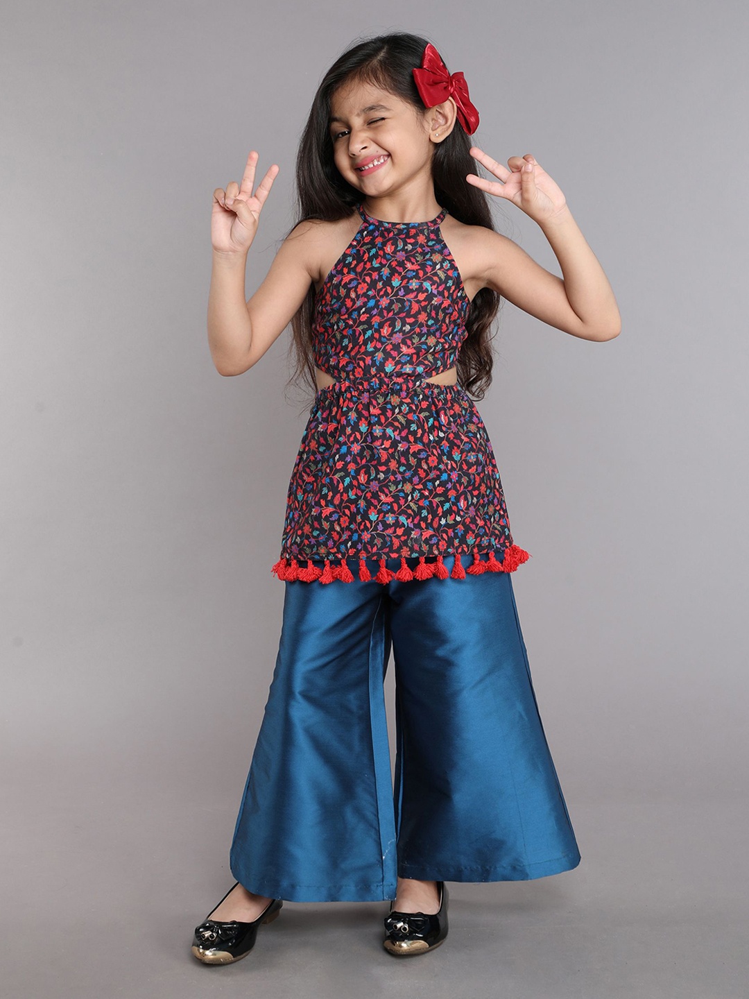 

taffykids Girls Printed Top with Palazzos, Black