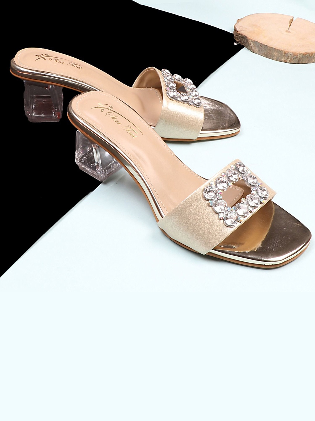

STARTOES Embellished Party Block Sandals, Gold
