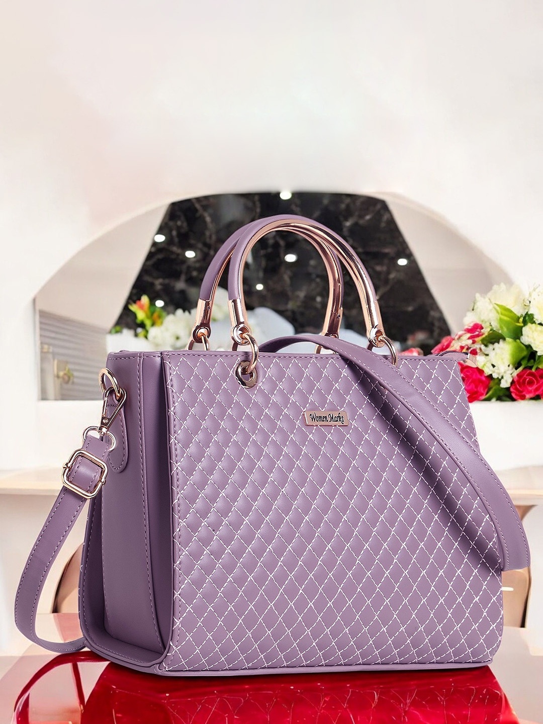 

WOMEN MARKS PU Handheld Bag with Quilted, Purple