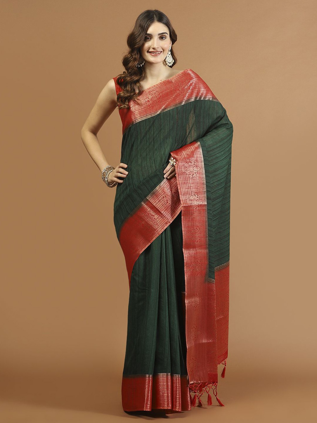 

Meena Bazaar Woven Design Zari Art Silk Saree, Green