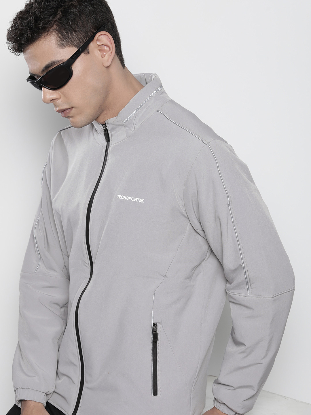

The Indian Garage Co Men Zip-Front Bomber Jacket with Zipper Pockets, Grey