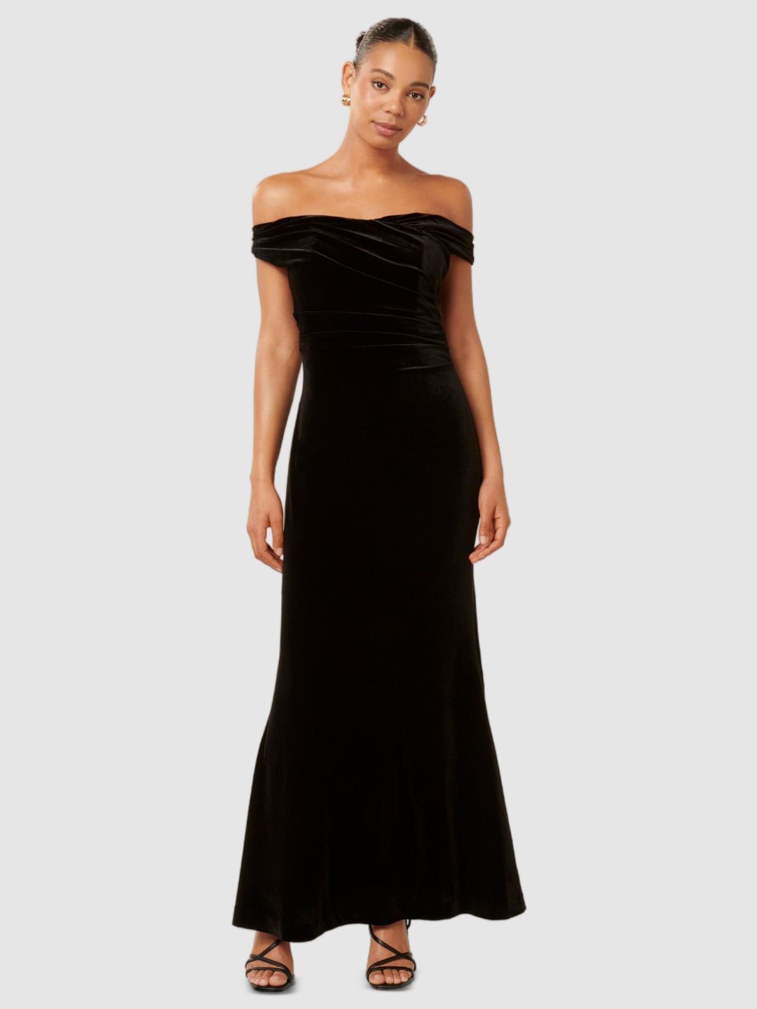 

Forever New Off-Shoulder Velvet Fit & Flare Maxi Dress, Black