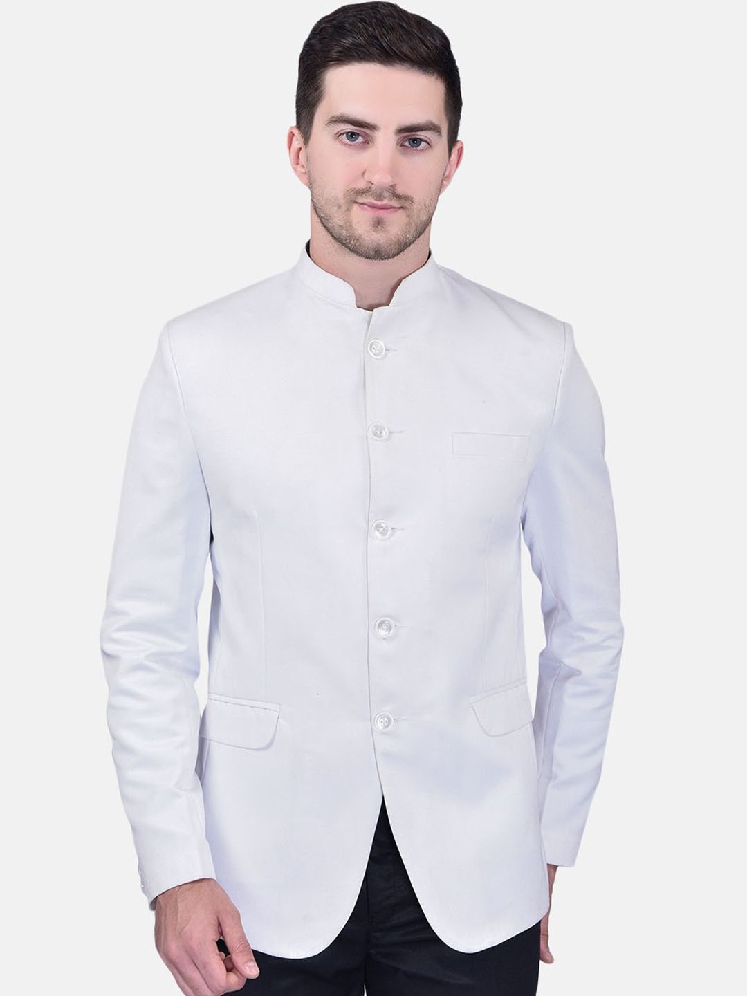 

BOWLIFESTYLE Mandarin Collar Single Breasted Formal Blazer, White