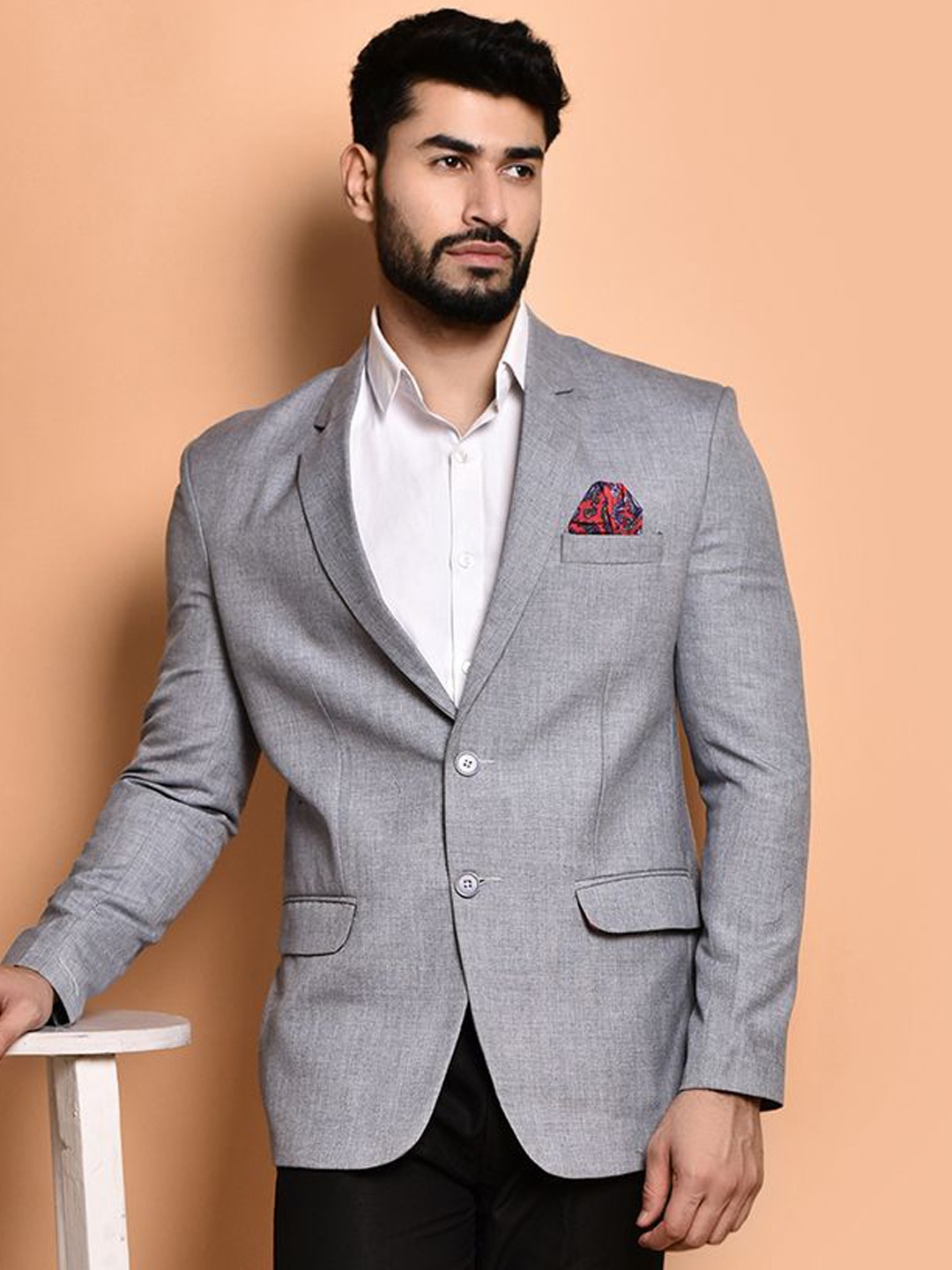 

PRINTINDIA Slim-Fit Single Breasted Blazer, Grey