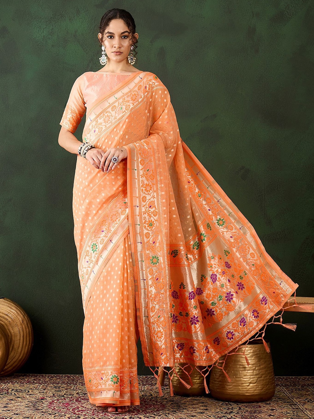 

Suha Woven Design Ready to Wear Saree, Orange